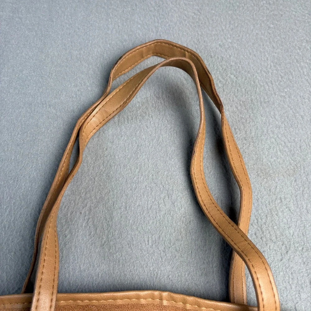 Neiman Marcus Faux Shearling Sherpa Tote Bag Camel Tan Brown Shoulder Bag